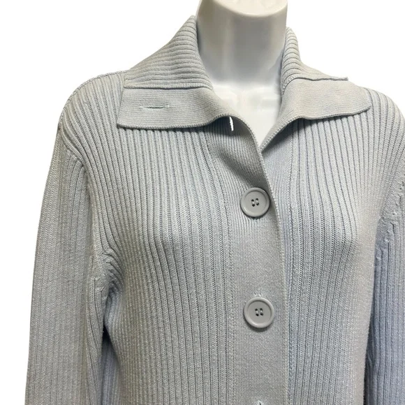 Vintage Cotton Ginny Ribbed Cardigan Pale Blue Size L - Picture 3 of 6
